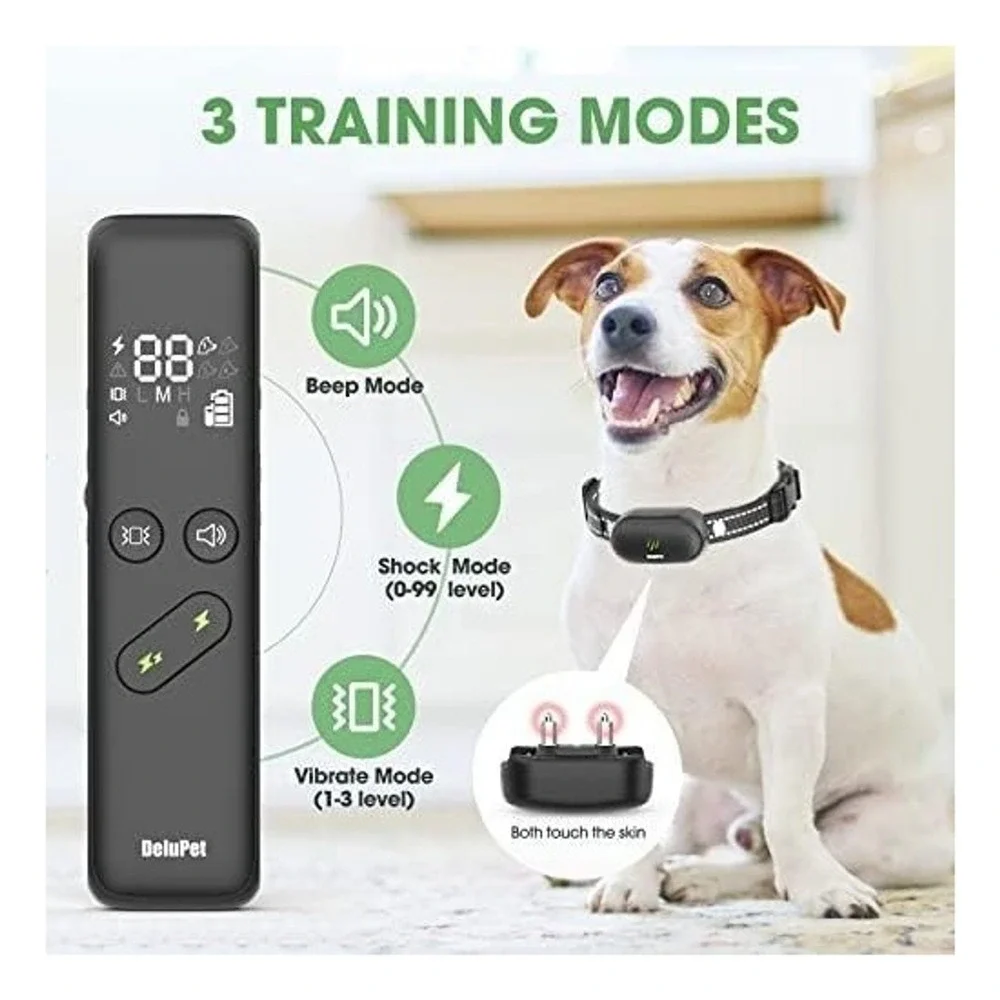 DeluPet DT-66 Rechargeable Dog Training Collar Shock Vibrate Beep Waterproof